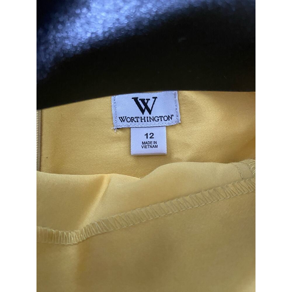 WORTHINGTON W Size 12 Pencil MIDI Yellow Skirt Belt Invert Pleated Feminine Y2K - Picture 2 of 12